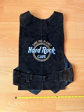 Vintage Hard Rock Cafe Save The Planet Black Suede Leather Vest Women’s L